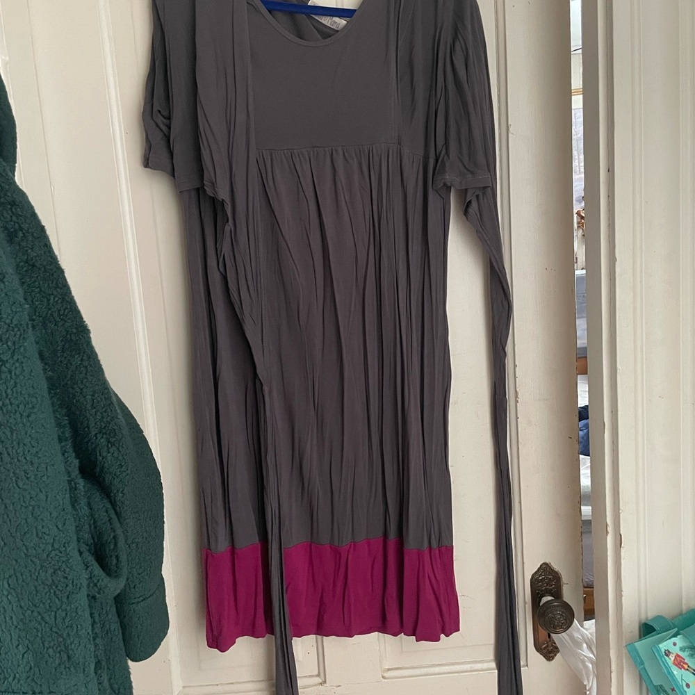 Latched Mama Gray and Pink Long Sleeve Dress- maternity dress/nursing dress